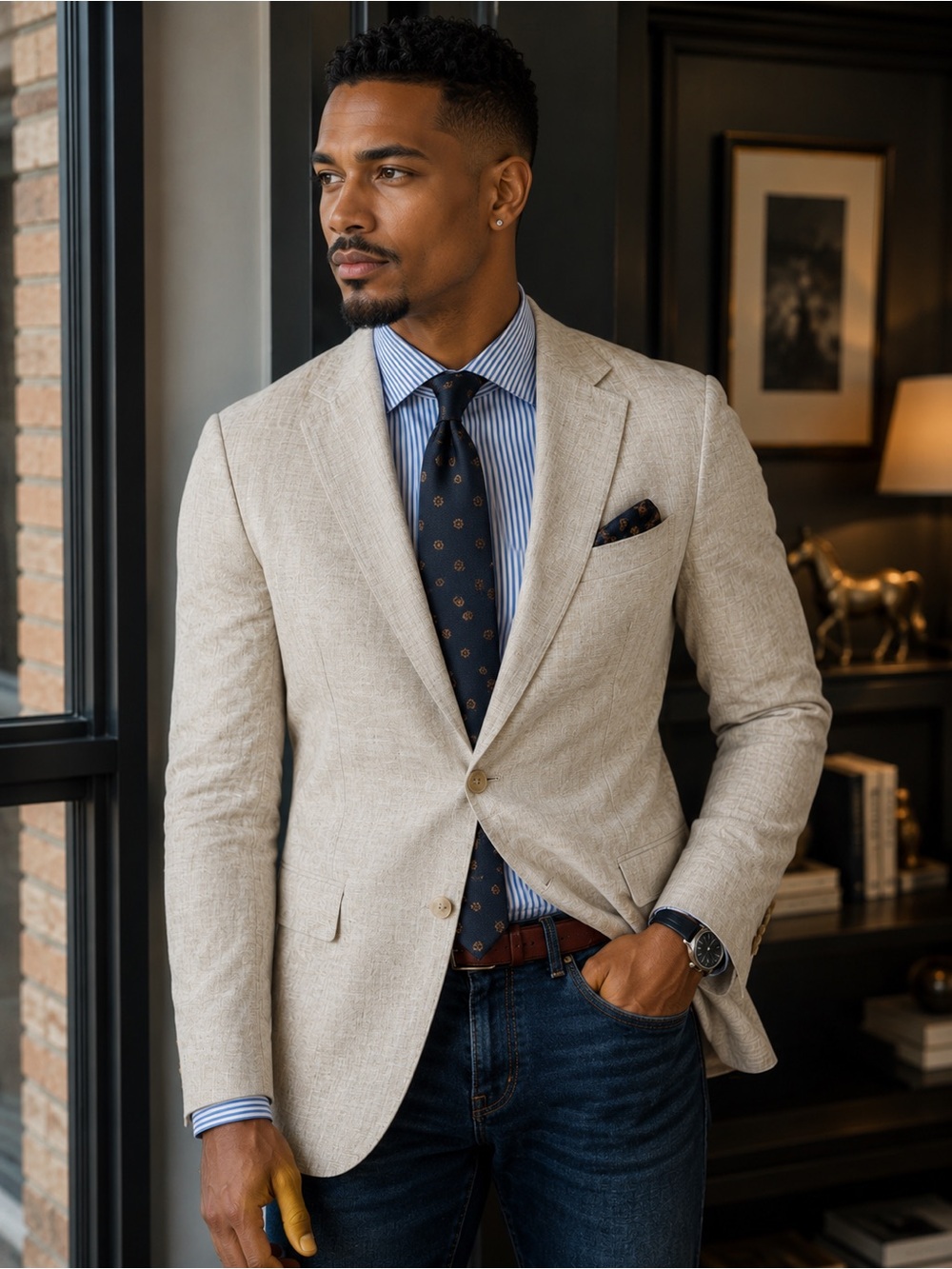 HASPEL Men's Linen Blazer in Natural Beige 46R